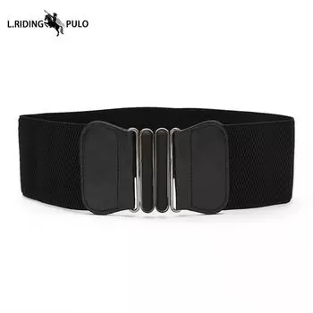 Женский пояс на талию Свободный и облегающий Простая декорация Подходит ко всему Платье Пуховик Украшение талии Пояс из ПУ кожи Эластичный 7,5 см чёрный