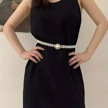 Женский пояс с цепочкой на талию с жемчугом, женский эластичный пояс с крупным жемчугом, инкрустированный стразами, с украшением на талии, эластичные ремни с бисером