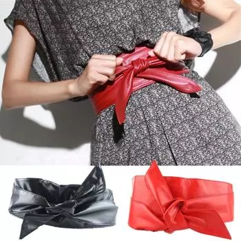 Женский пояс с длинной секцией из мягкой кожи с бантом, корректирующий фигуру, широкие ремни, подходящие к платью one size чёрный