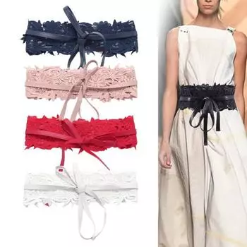 Женский пояс с вышивкой, кружевом, цветком, бантом, шнуровкой, однотонный пояс, искусственный кожаный ремень, платье, пальто, куртка, аксессуары красный