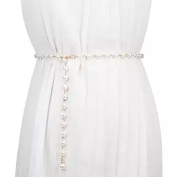 Женский пояс с жемчужной цепочкой, модный однослойный пояс с цепочкой на талию, ретро пояс с искусственным жемчугом, аксессуар для платья, регулируемая цепочка на талию белый