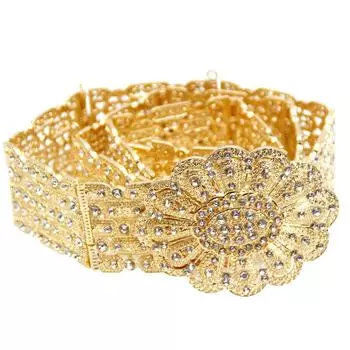 Женский пояс золотого цвета, металлическая поясная цепочка со стразами, свадебные украшения с цветком золотой