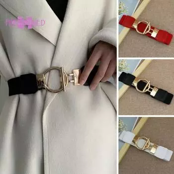 Женский поясной ремень, регулируемый эластичный, высокая эластичность, пряжка из сплава, широкая лента, украшение на талию, искусственная кожа, классическая рубашка, пальто, ремень на талии чёрный