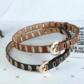 Женский поясной ремень с регулируемым отверстием в стиле гранж-панк для женщин, пояс из сплава с пряжкой из искусственной кожи чёрный