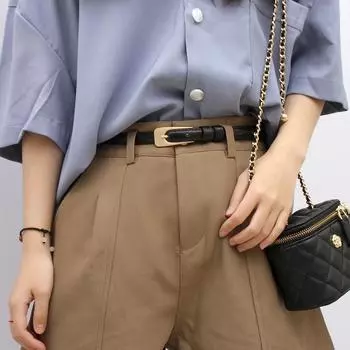 Женский поясной ремень, винтажный, минималистский, тонкий, повседневный, универсальный, с пуговицами, для юбок, джинсов, с украшением на талию, 100% пряжка хаки