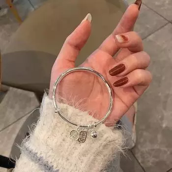 Женский посеребренный браслет Ping An Fu, простой гладкий однотонный брендовый браслет Fu Push Pull для подарка на день рождения подруги Adjustable size