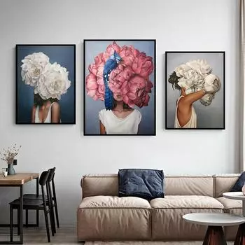 Женский постер с цветами, абстрактная обнаженная девушка, сексуальная картина на холсте, настенная печать, современное искусство, картина для гостиной 21cm30cm NoFrame