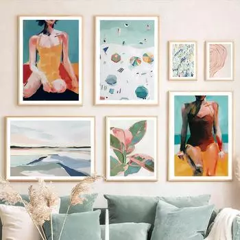 Женский постер с леопардовым принтом, пляжное тропическое растение, лист, настенное искусство, печать на холсте, абстрактная живопись, минималистичные картины для декора гостиной A4 21X30cm No Framed