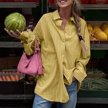 Женский повседневный элегантный полосатый топ S жёлтый