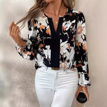 Женский повседневный элегантный топ с длинным рукавом S чёрный