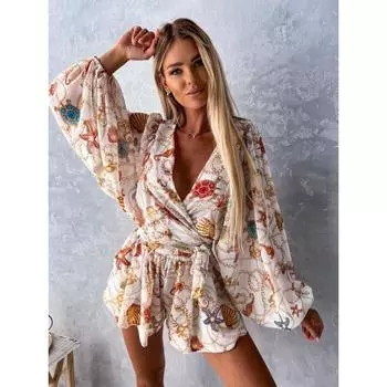 Женский повседневный боди с праздничным принтом S синий