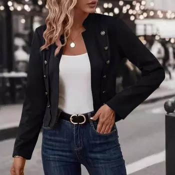 Женский повседневный деловой жакет с длинным рукавом, с застежкой спереди, приталенного кроя, укороченный M