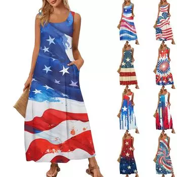 Женский повседневный длинный сарафан, летнее пляжное платье, круглый вырез, без рукавов, свободный сарафан L