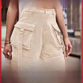 Женский повседневный джинсовый комбинезон с шортами, эластичным поясом и карманами Double Extra Large