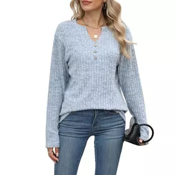 Женский Повседневный Французский Топ с Полуоткрытой Шеей, Свободными Рукавами-Пузырями L небесно-голубой