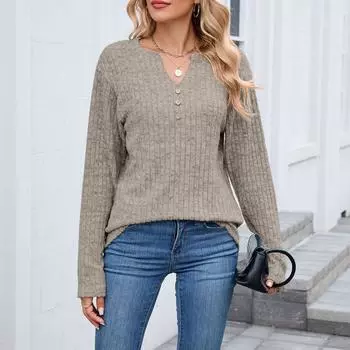 Женский Повседневный Французский Топ с Полуоткрытой Шеей, Свободными Рукавами-Пузырями S хаки