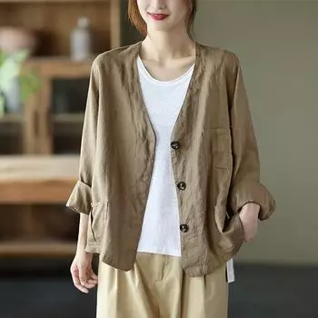 Женский повседневный хлопковый кардиган с рукавом 3/4, летняя блузка S хаки