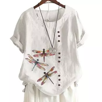 Женский повседневный хлопковый топ с 6 рисунками фламинго, круглым вырезом, короткими рукавами S