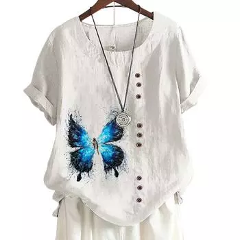 Женский повседневный хлопковый топ с 6 рисунками фламинго, круглым вырезом, короткими рукавами S