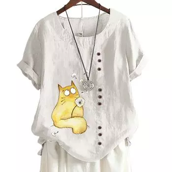 Женский повседневный хлопковый топ с 6 рисунками фламинго, круглым вырезом, короткими рукавами S