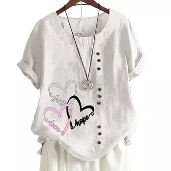 Женский повседневный хлопковый топ с милым цветочным принтом, 6 узорами, круглым вырезом, короткими рукавами S