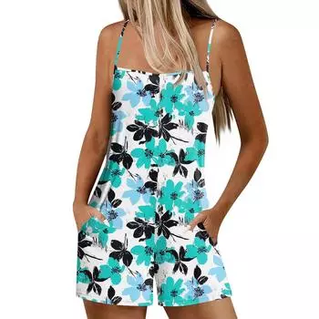 Женский повседневный и модный комбинезон без рукавов с карманами, шорты, комбинезон, шорты S циан
