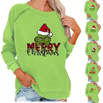 Женский повседневный и модный свитер с круглым вырезом, свободный свитер с круглым вырезом и принтом M зелёный