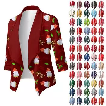 Женский повседневный и модный свободный кардиган с рождественским принтом и лацканами S белый