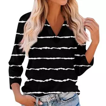 Женский повседневный и модный топ с V-образным вырезом и рукавами три четверти с цветочным принтом XXL чёрный