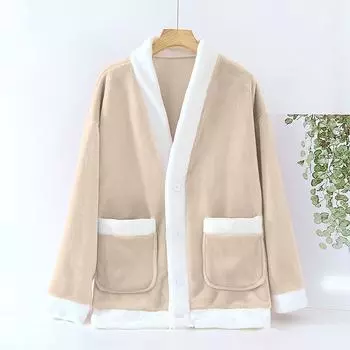 Женский повседневный и удобный кардиган с V-образным вырезом, теплая и плюшевая домашняя одежда, пижамная куртка L