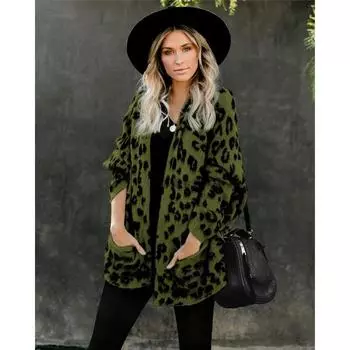 Женский повседневный кардиган с длинным рукавом и леопардовым принтом L зелёный