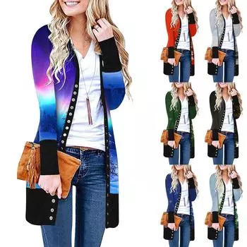 Женский повседневный кардиган с длинными рукавами и постепенным рождественским принтом, легкая куртка XL