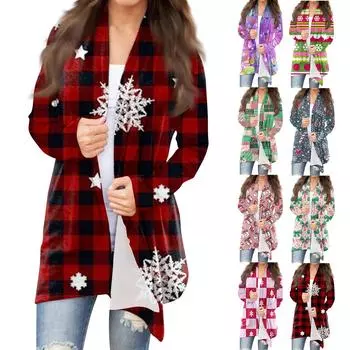 Женский повседневный кардиган с длинными рукавами и рождественским принтом без верхнего пальто S