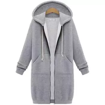 Женский повседневный кардиган с капюшоном, утолщенная повседневная спортивная одежда с капюшоном, теплая длинная куртка на молнии на осень и зиму