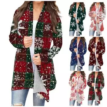 Женский повседневный кардиган средней длины с цветочным рождественским принтом XXXXL