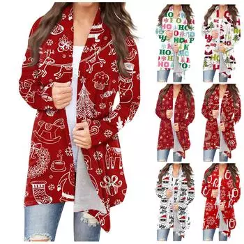 Женский повседневный кардиган средней длины с цветочным рождественским принтом L серый