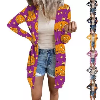 Женский повседневный кардиган, топ с длинными рукавами и карманами с принтом на Хэллоуин XXXXL розовый