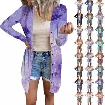 Женский повседневный кардиган, топ с длинными рукавами и карманами с принтом на Хэллоуин XXXL