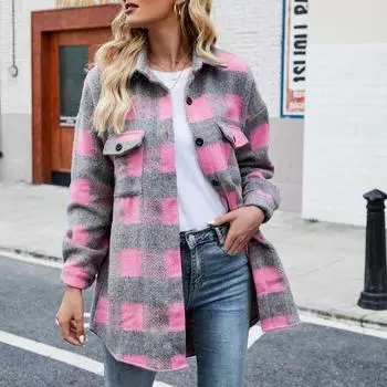 Женский повседневный клетчатый кардиган, блузка с лацканами, однобортный пиджак с длинными рукавами, пальто S