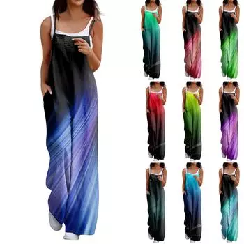 Женский повседневный комбинезон без рукавов с градиентным принтом L чёрный