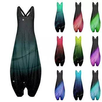 Женский повседневный комбинезон без рукавов с градиентным принтом L чёрный