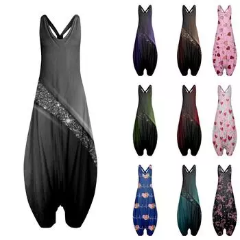 Женский повседневный комбинезон без рукавов с градиентным принтом в виде сердца, свободный, большого размера L бежевый