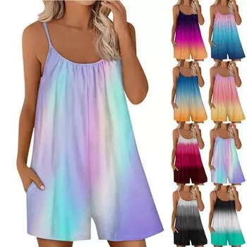 Женский повседневный комбинезон без рукавов с градиентом и свободными регулируемыми карманами. L чёрный