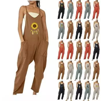 Женский повседневный комбинезон без рукавов с нерегулируемыми бретелями, свободные брюки с отделкой на молнии и карманами L чёрный