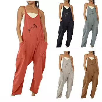 Женский повседневный комбинезон без рукавов с нерегулируемыми бретелями, свободные брюки с отделкой на молнии и карманами L чёрный