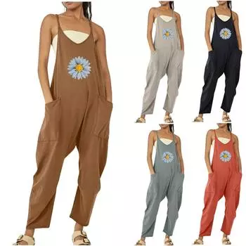 Женский повседневный комбинезон без рукавов с нерегулируемыми бретелями, свободные брюки с отделкой на молнии и карманами L чёрный