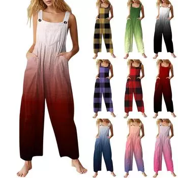 Женский повседневный комбинезон без рукавов с принтом в градиентную полоску из хлопка L синий