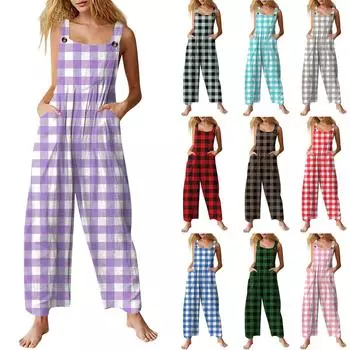 Женский повседневный комбинезон без рукавов с принтом в градиентную полоску из хлопка L синий