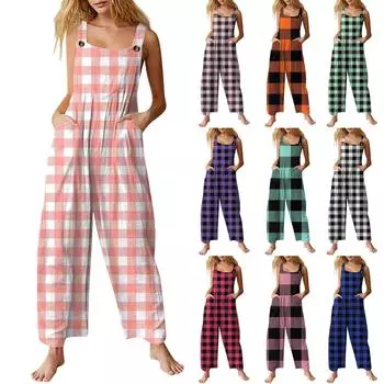 Женский повседневный комбинезон без рукавов с принтом в градиентную полоску из хлопка L синий