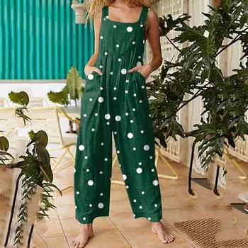 Женский повседневный комбинезон без рукавов с принтом в горошек из хлопка S красный